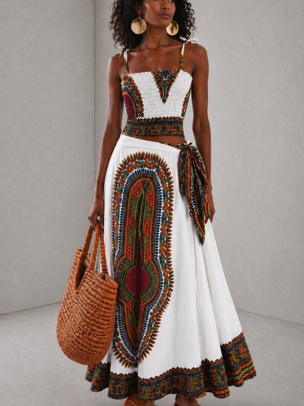 Handmade Multicolor African Print Two-Piece Maxi Skirt Set Small NEW - Picture 10 of 10